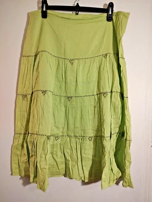 Falda midi 100 % algodón con lentejuelas con volantes verde lima Cato para mujer talla 12 Foto 1 de 4