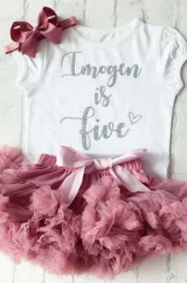 FLORENCE LILY BOUTIQUE Luxury Girls Personalised Custom 5th Fifth Birthday Outfit Party Set Tutu Five
