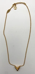 Authentic Louis Vuitton Essential V Strass Gold Plated Necklace - 18" Long - Picture 1 of 15
