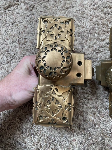 2 Antique Rockefeller building Cleveland Polished Brass Door Lock Set Cover