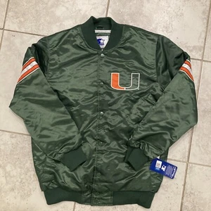Starter Miami Hurricanes UM Satin Button Jacket Vintage Green Stitched Men XL - Picture 1 of 8