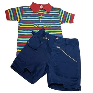Donmoor Youth 10 Polo Shirt Striped Sears Slim Blue Shorts Outfit Vintage READ - Picture 1 of 19