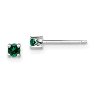 925 Sterling Silver APX 2/3 CTW Round Emerald Petite Stud Earrings (AM1083676) - Picture 1 of 1