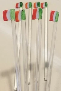 8 Vtg MCM Hand Blown Art Glass Flag of Ireland Swizzle Sticks St Patrick's Day - Picture 1 of 7