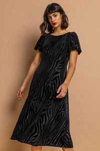 Animal Print Burnout Velvet Dress - Ladies Roman Originals Women - Picture 1 of 14