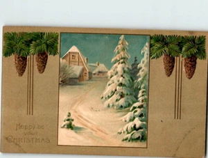 Postal de Navidad Happy Be Your. Escena de invierno. Cancelar 1910 Rivesville, W. Va. - Imagen 1 de 2