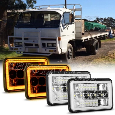 4PCS 4x6" LED Headlights Hi/Lo Beam Halo DRL Turn For Isuzu NPR 1991-2005 Truck - Image 1 of 4