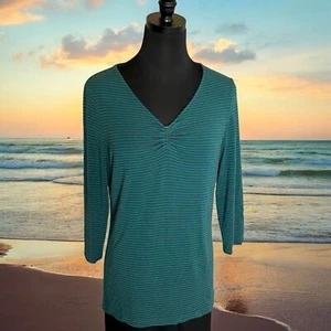 Tommy Bahama weiches dehnbares türkis gestreiftes Top, Größe Large - Bild 1 von 9
