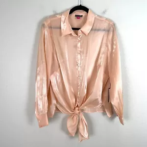 NEW Vince Camuto Womens Plus 1X Peach Organza Blouse Long Sleeve Shirt Top - Picture 1 of 14