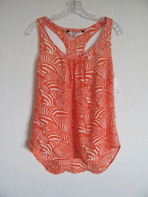 Trina Turk Racerback Tank-100% Silk-Tigerlily-Orange/White Zebra-Size L-NWT $188 - Image 1 of 4