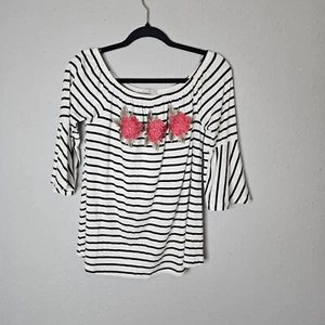 West Kei Red Black White Floral 1/2 Bell Sleeves Tunic Shirt Blouse Size L Large - Picture 1 of 13