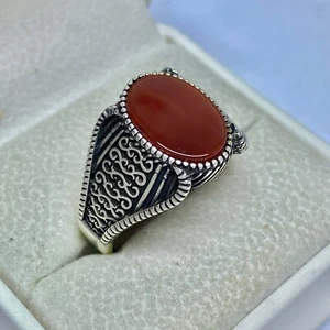 Handmade 925 Silver Men's Ring Agate Aqeeq Gemstone US 13 – 7g Ottoman Look - Picture 1 of 6