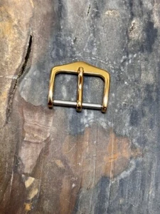 Yellow gold-plated 16mm opening vintage watch band buckle arched design NOS - Picture 1 of 5