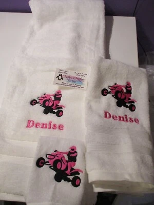 Personalized 4 Wheeler ATV Motorsports 3 Piece Bath Towel Set  Any Color - Image 1 of 3