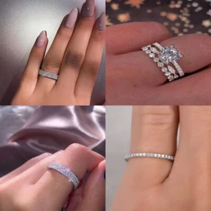 Women Wedding Ring Cubic Zirconia Size 5-12 Jewelry Rings Elegant - Foto 1 di 18