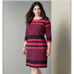 Tahari Striped Career Knee Length Sheath Dress Magenta and Navy size 22W New - Picture 1 of 6