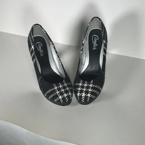 Candie's Jesina Women's Size 7 Black White Cross Hatch Wool High Heel Shoes - Picture 1 of 5