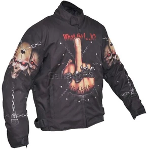 What the F Skull Black Textile Fabric Biker Jacket Removable armour & Lining - Picture 1 of 4