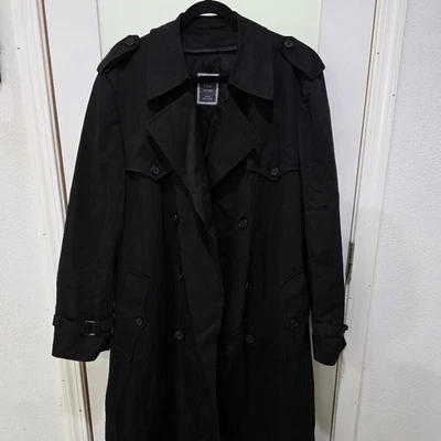 Christian Dior Trench Coat Black 42L Vintage Designer Long  Double-Breasted - Image 1 of 4
