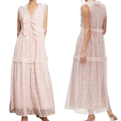 Sister Jane Dream Bow Detail Frill Lace Maxi Dress in Powder Pink - US Women’s s - Image 1 of 4