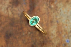 Anello solitario pietra preziosa smeraldo naturale anello in oro massiccio 14 kt W678 - Foto 1 di 5