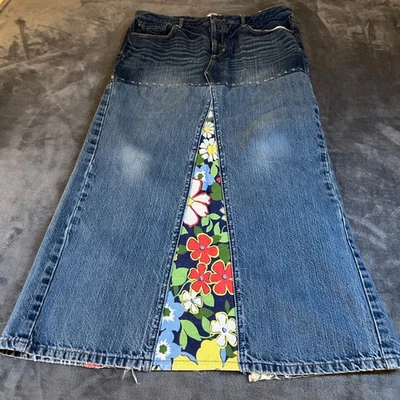 Maxi Falda Denim Floral Abercrombie & Fitch Botón Mosca Azul Para Mujer 12 W31 Foto 1 de 4