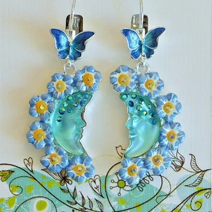 Kirks Folly Forget Me Not Butterfly Goddess Moon Shadow Leverback Earrings ST - Picture 1 of 4