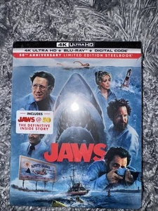 JAWS 50TH ANNIVERSARY STEELBOOK 4K UHD + BLU-RAY + DIGITAL NEW AND FREE SHIPPING - Picture 1 of 6