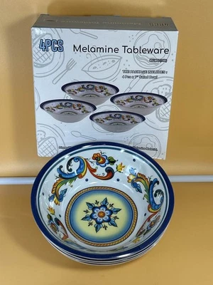 4 Ensaladeras de Melamina de 7" Diseño Azul Floral Español. Placas azul amarillo  Foto 1 de 4