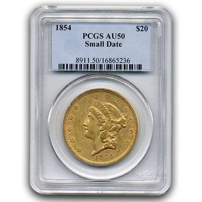 1854 $20 GOLD TYPE I LIBERTY PCGS AU50 - Image 1 of 3