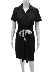 Vestido Camisa BCBG Max Azria Mujer Algodón Cuello Cordón Negro Talla M - Imagen 1 de 6