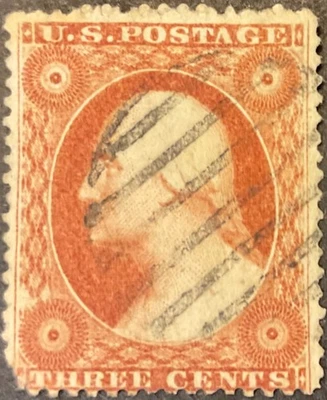 1857 3c Washington T4, Dull Red, Scott #26A, Used, VF-XF - Image 1 of 2
