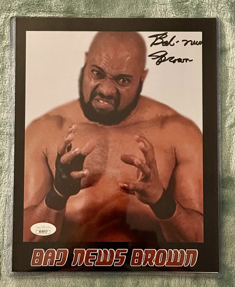 BAD NEWS BROWN WWF AUTOGRAPHED 8x10 GLOSSY PHOTO RARE VHTF JSA AUTHENTICATED - Image 1 of 2