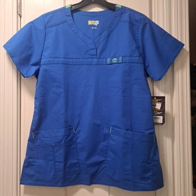 New Wonder Flex Premium Stretch Women's M Royal Blue WonderFlex V-Neck Scrub Top - Image 1 of 4