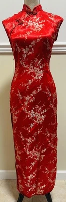 Maxi Vestido Vintage Trad Chino Qipao Cheongsam Cuello Mandarín Seda Asiática Foto 1 de 4