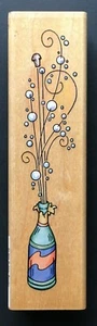 BUBBLY BORDER CHAMPAGNE OPEN BOTTLE BEVERAGE DRINK Stampendous Wood Rubber Stamp - Picture 1 of 3