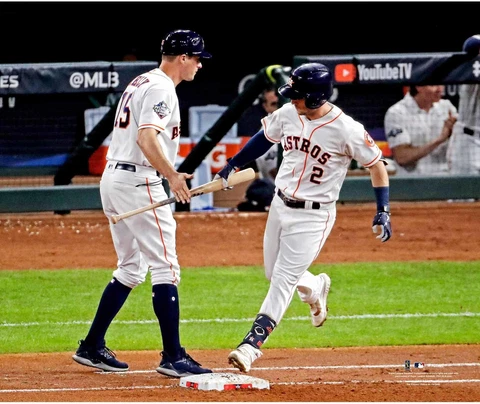 Alex Bregman Houston Astros Unsigned Bat Hand Off Photograph Cover