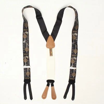 Suspensórios masculinos Trafalgar preto branco ouro 2000 Y2K abas de botão de couro - Imagem 1 de 4