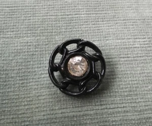 Vintage Black Early Plastic and Rhinestone Button 2.5 cm - Picture 1 of 4