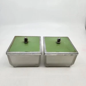 2 Vintage Frost Glass Trinket Boxes  Metal Lid 4" W 2.75" H Pre-owned READ - Picture 1 of 20