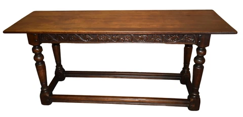 Antique Carved Walnut Tavern Table w/Stretcher Base Cover