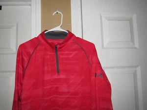 UNDER ARMOUR Mens Medium Red Patterned 1/4 Zip Shirt Loose Heat Long Sleeved - Picture 1 of 3