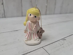 Vintage Enesco Ceramic Christmas Ornament Boy In Pj's With Teddy Bear 2.25" - Picture 1 of 6