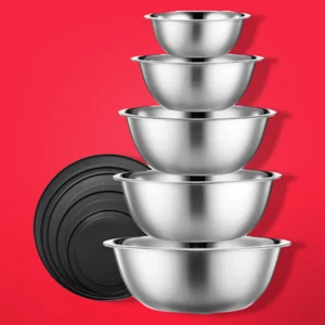 10-Piece Stainless Steel Mixing Bowl Set with Lids Dishwasher Microwave Safe - Picture 1 of 5