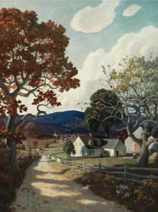 1907 New England Landscape by N.C. Wyeth Art Print – Fall Scenic Rural Americana - Picture 1 of 1