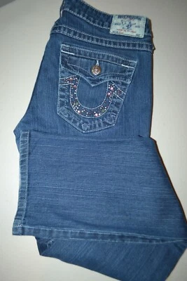 True Religion Women's Billy Straight Pocket Flaps w/gems Blue Jeans Sz 31x31 - Image 1 of 4