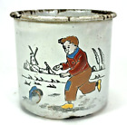 Antique Well Used Metal Enameled Hand Painted Mug. Made in Germany.