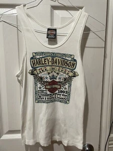 Top sin mangas Rhinestone• Harley Davidson•Damas/Bling Dallas grande acanalada•NUNCA USADA - Imagen 1 de 11