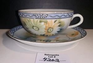 S&K Hand Painted Floral Moriage Blue & Yellow Teacup & Saucer - Picture 1 of 19