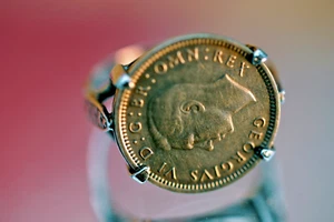 Vintage Sterling Silver 925 Signet Ring George VI Coin Size N1/2 3.43g - Picture 1 of 8